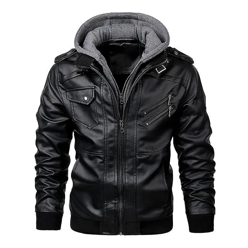 Men Leather Bomber Jacket with Removable Hood Jacket Stores