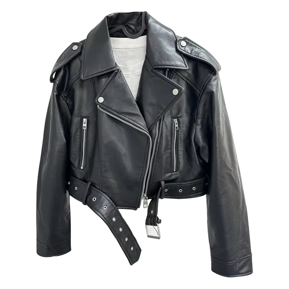 Women Black Vintage Lambskin Leather Moto Jacket Jacket Stores