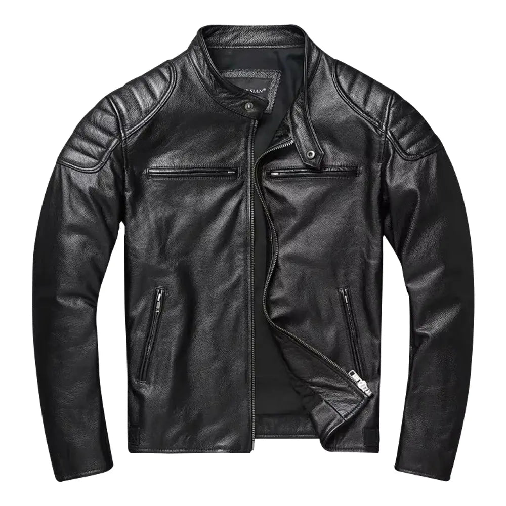 Mens Black Cafe Racer Leather Jacket Jacket Stores