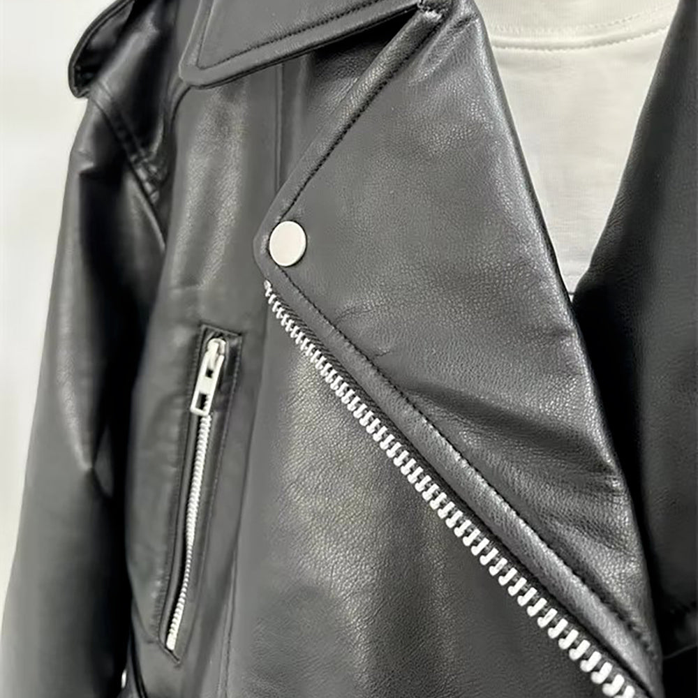 Women Black Vintage Lambskin Leather Moto Jacket Jacket Stores