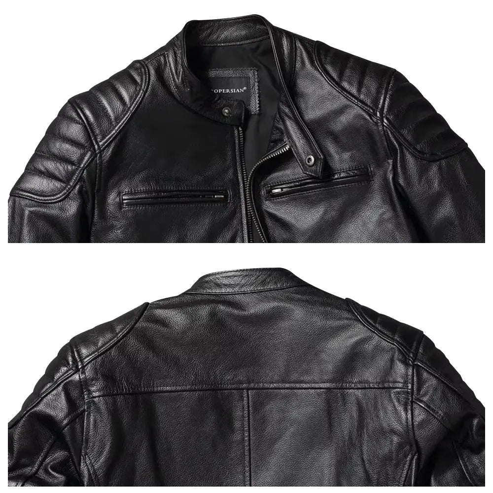 Mens Black Cafe Racer Leather Jacket Jacket Stores