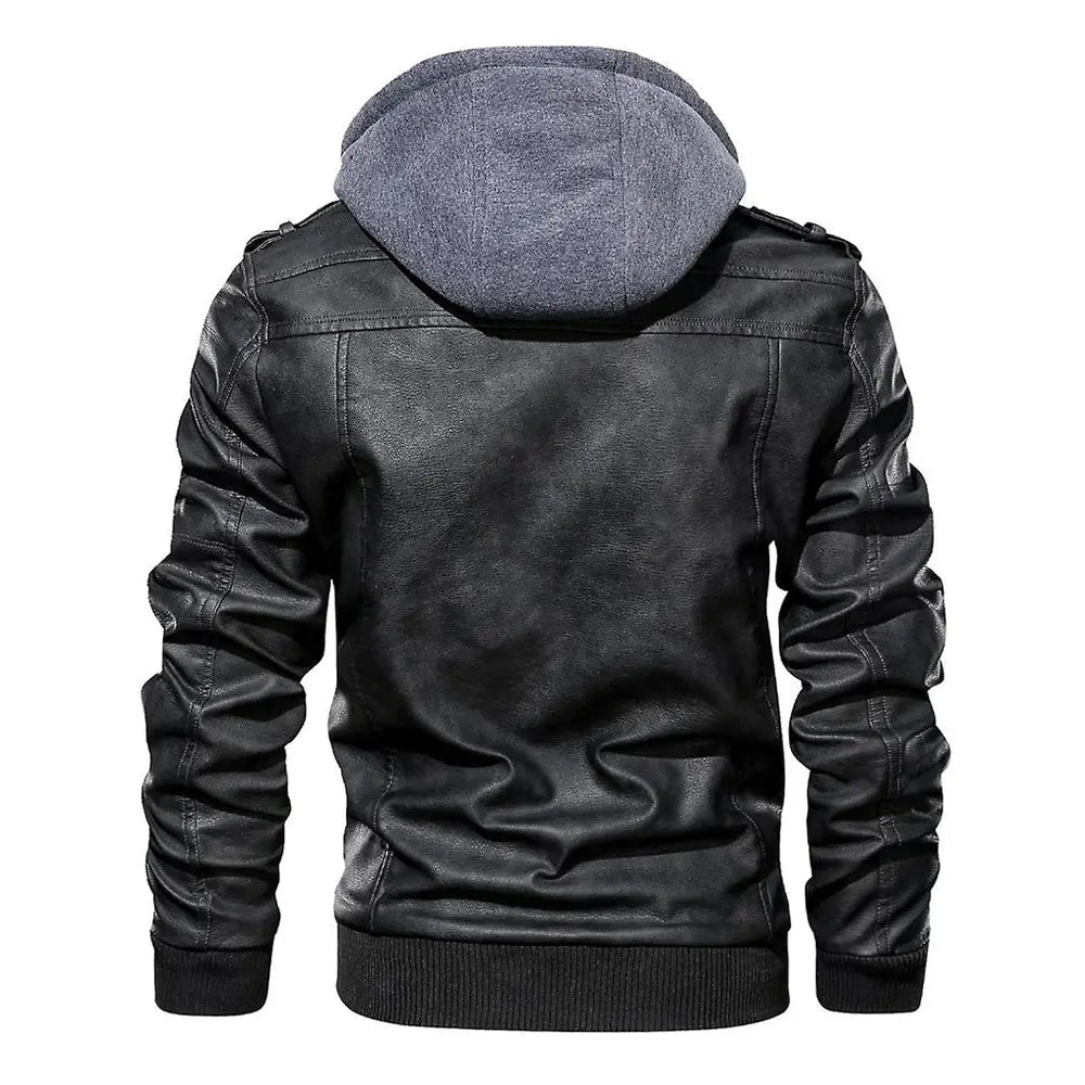 Men Leather Bomber Jacket with Removable Hood Jacket Stores