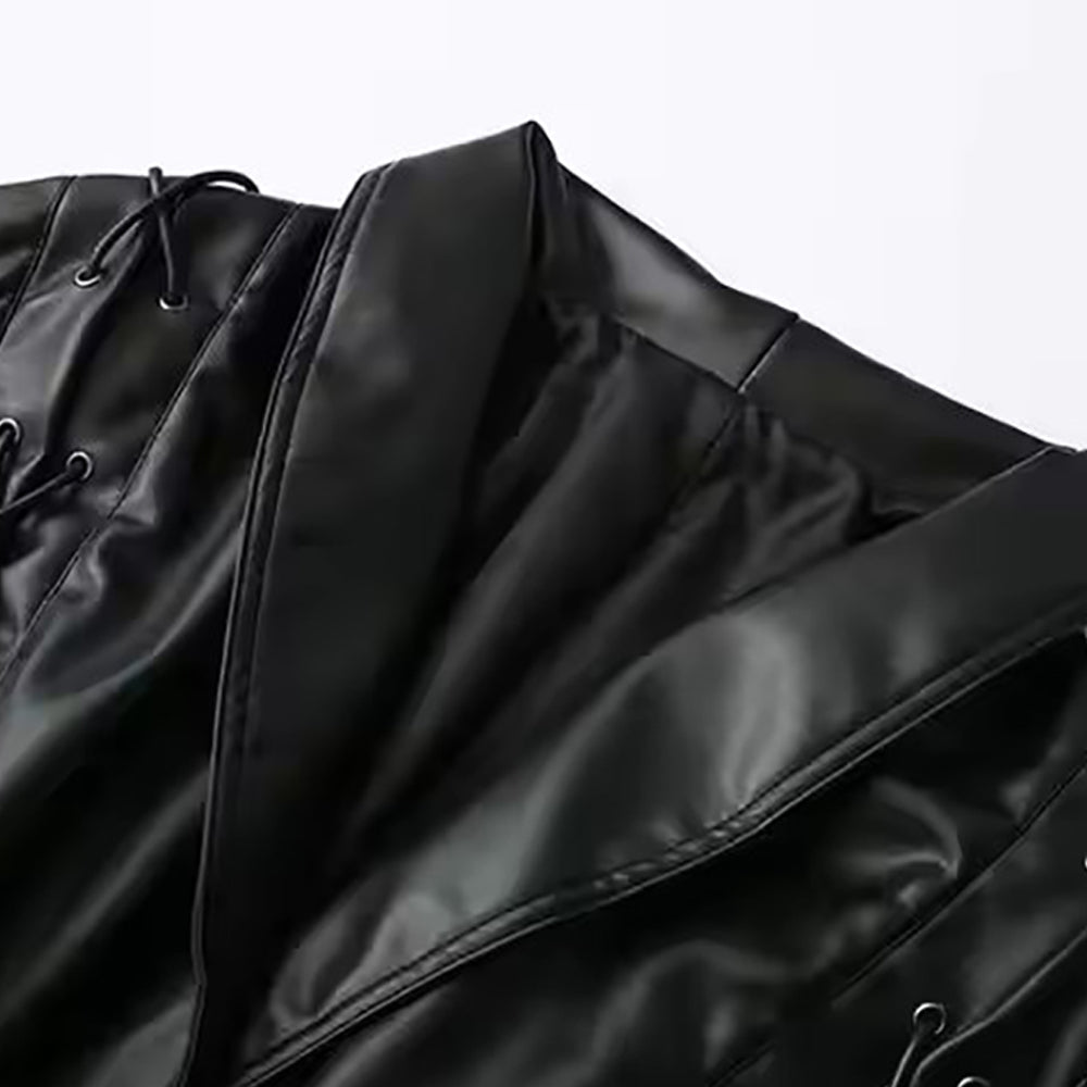 Womens Black Real Leather Jacket With One Button and Belted Waist Jacket Stores