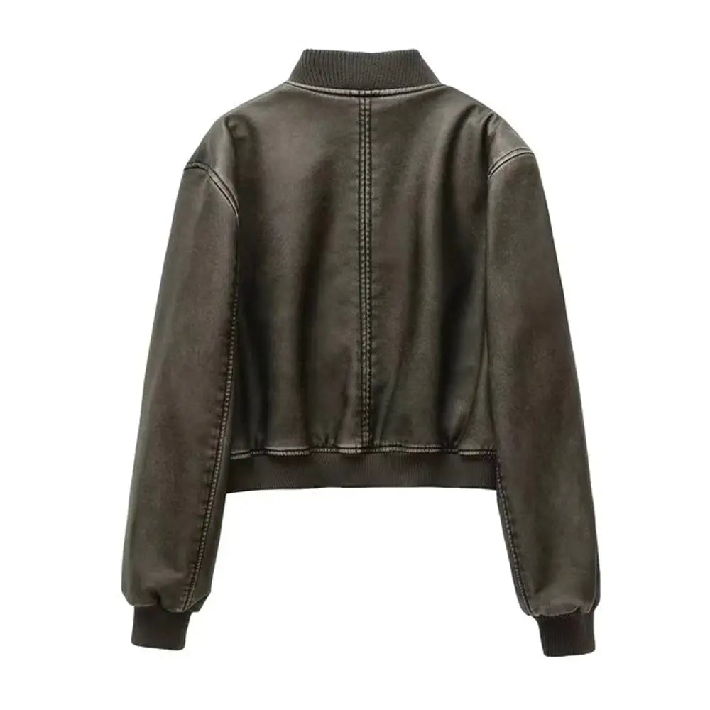Womens Lambskin Leather Bomber Jacket Stand Collar Jacket Stores