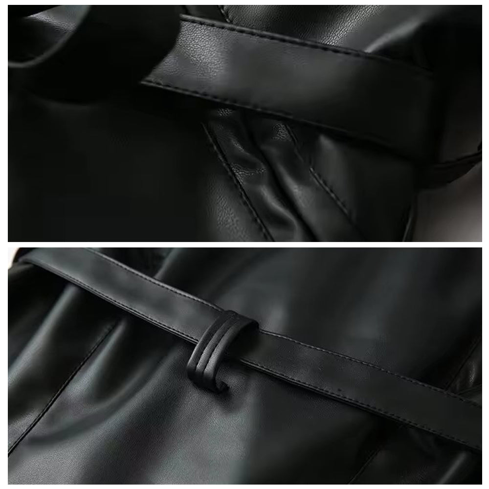 Womens Black Real Leather Jacket With One Button and Belted Waist Jacket Stores