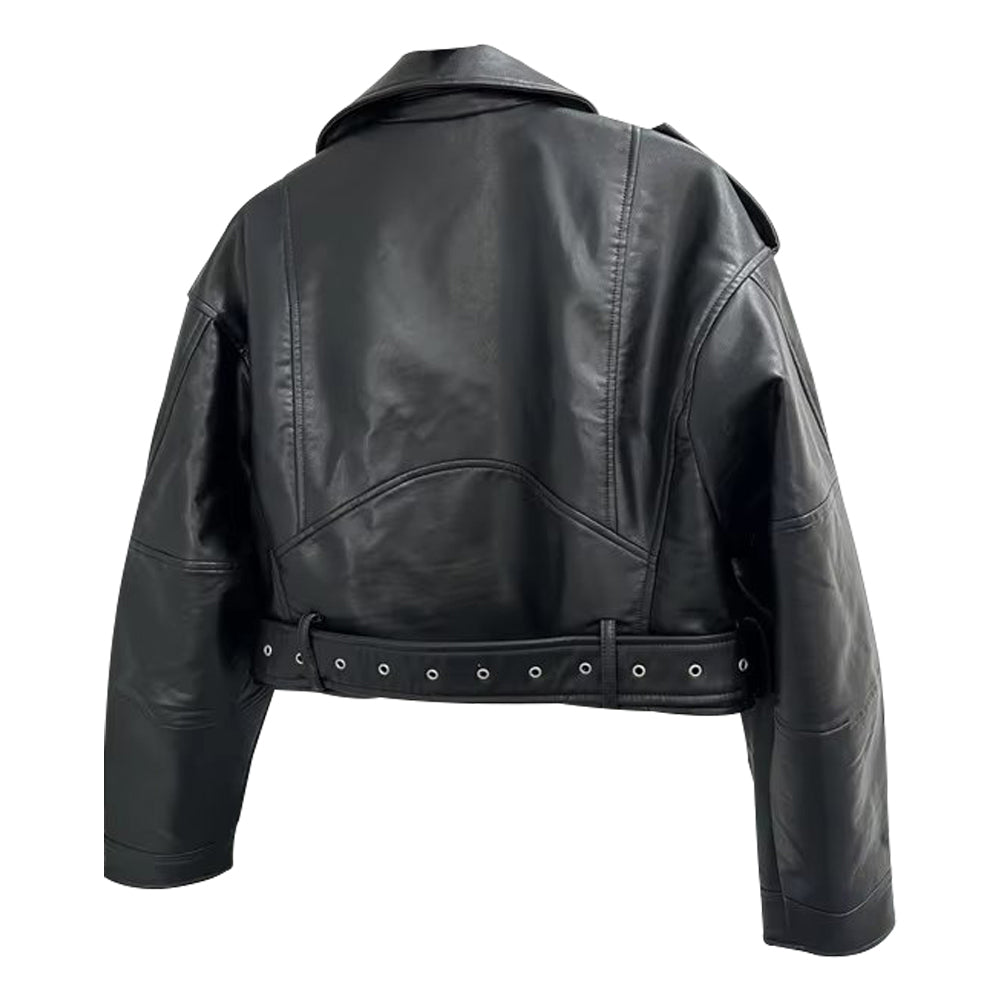 Women Black Vintage Lambskin Leather Moto Jacket Jacket Stores
