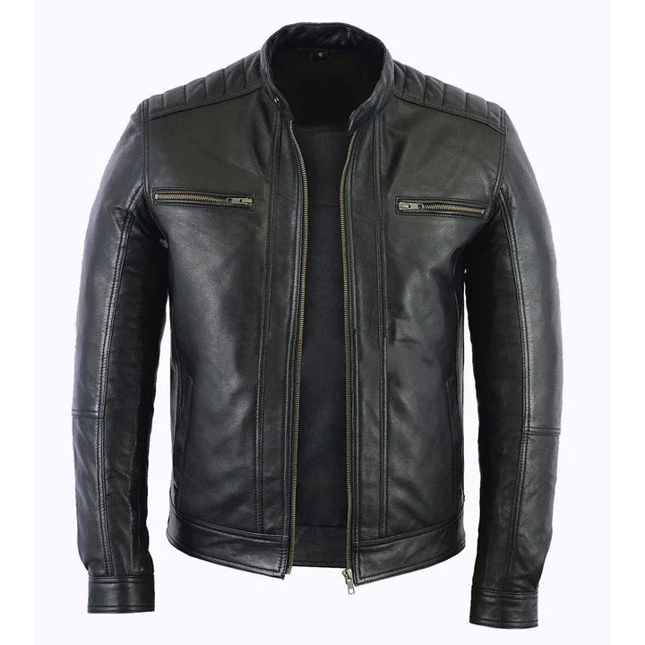 Black Cafe Racer Leather Jacket for man Jacket Stores