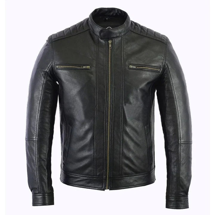 Black Cafe Racer Leather Jacket for man Jacket Stores