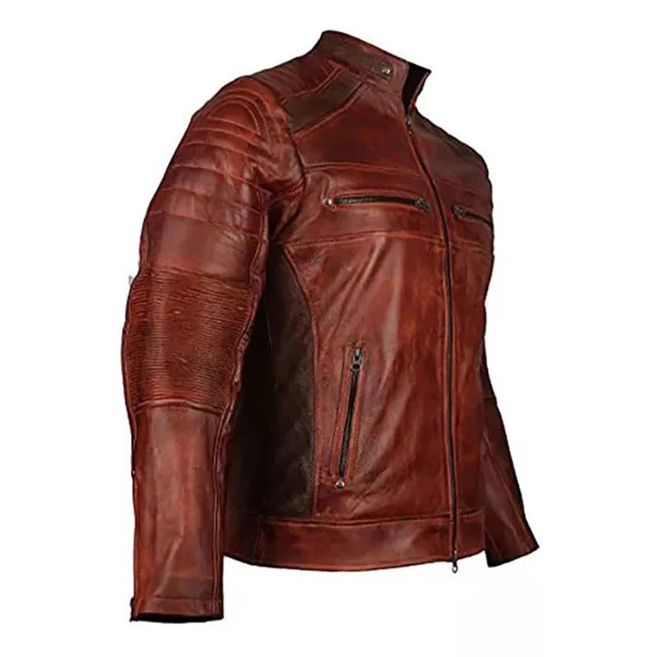 Brown Cafe Racer mens  leather jacket Jacket Stores