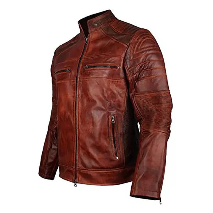 Brown Cafe Racer mens  leather jacket Jacket Stores