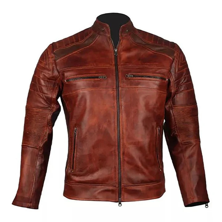 Brown Cafe Racer mens  leather jacket Jacket Stores