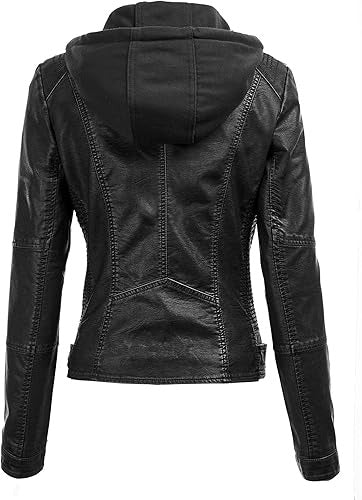 women real lambskin leather with removable hood Jacket Stores