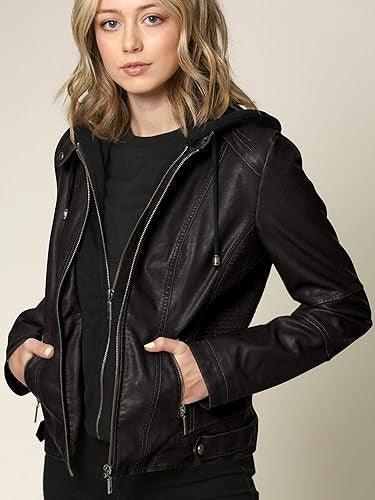 women real lambskin leather with removable hood Jacket Stores