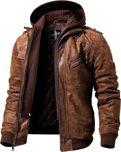 Men’s Brown Real Lambskin Leather Motorcycle Jacket with Removable Hood Jacket Stores