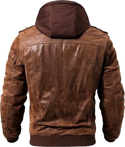 Men’s Brown Real Lambskin Leather Motorcycle Jacket with Removable Hood Jacket Stores