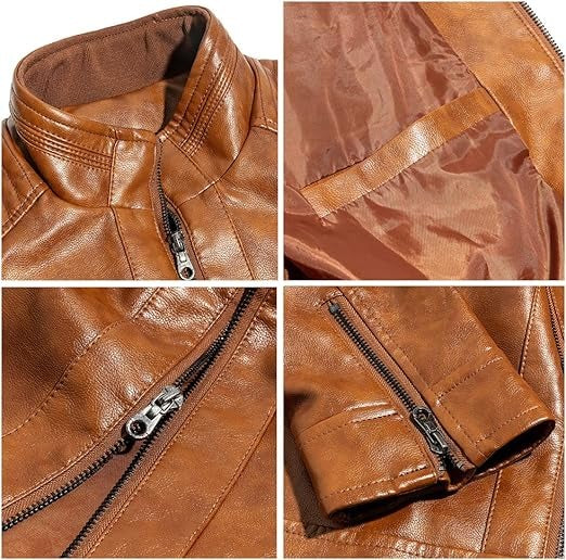 Men’s Brown Lambskin Leather Jacket with Stand Collar Jacket Stores