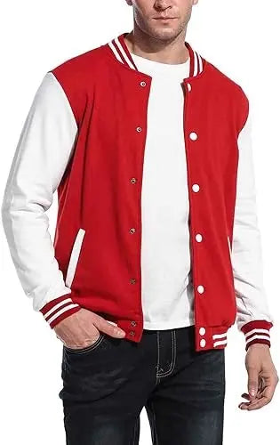 Men’s Red and White Varsity Letterman Jacket – Classic Baseball Bomber Style Jacket Stores