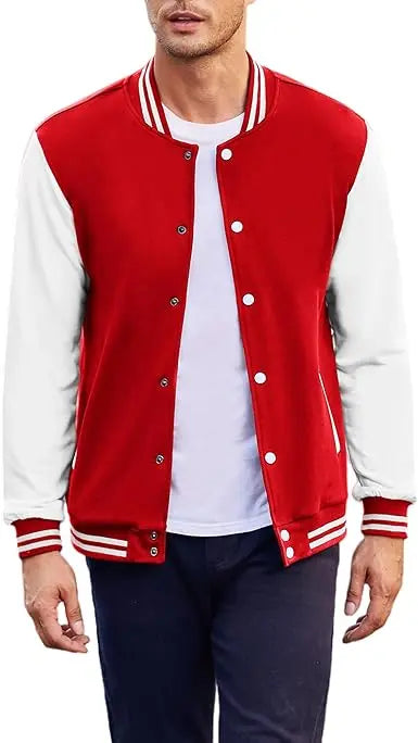 Men’s Red and White Varsity Letterman Jacket – Classic Baseball Bomber Style Jacket Stores