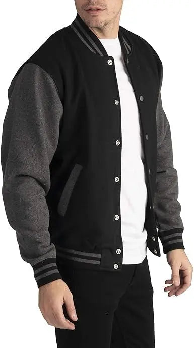 Men's Black and Charcoal Varsity Jacket – Classic Wool Bomber Style Jacket Stores