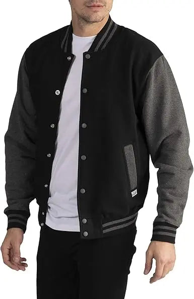 Men's Black and Charcoal Varsity Jacket – Classic Wool Bomber Style Jacket Stores