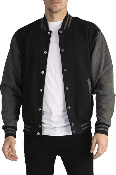 Men's Black and Charcoal Varsity Jacket – Classic Wool Bomber Style Jacket Stores