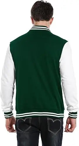 Men’s Green and White Varsity Letterman Jacket – Classic Baseball Bomber Style Jacket Stores