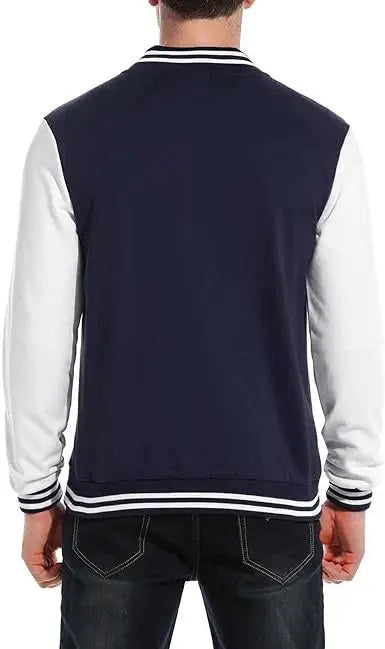 Men’s Navy blue and White Varsity Letterman Jacket – Classic Baseball Bomber Style Jacket Stores