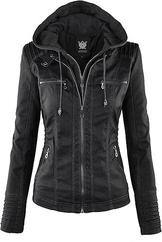 Women’s Real Lambskin Leather Moto Biker Jacket with Removable Hood My Store