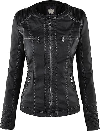 Women’s Real Lambskin Leather Moto Biker Jacket with Removable Hood My Store