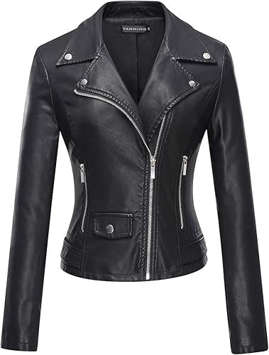 Women’s Black Leather Moto Biker Jacket – Slim Fit Classic Style My Store