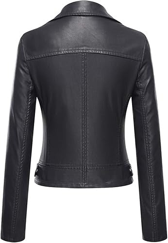 Women’s Black Leather Moto Biker Jacket – Slim Fit Classic Style My Store