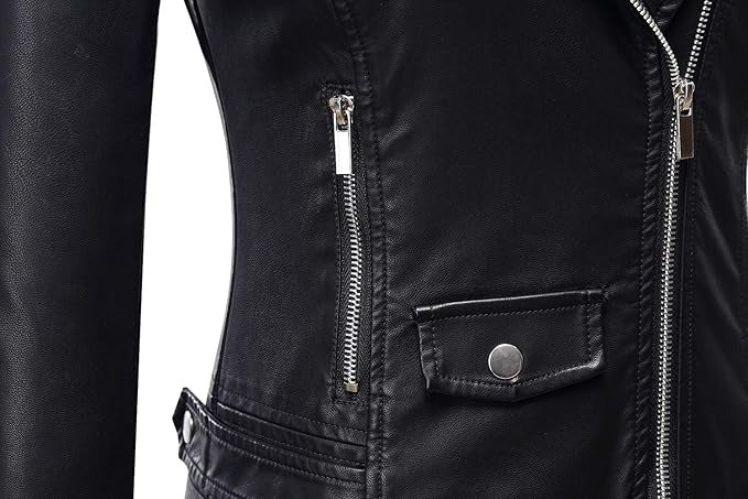 Women’s Black Leather Moto Biker Jacket – Slim Fit Classic Style My Store