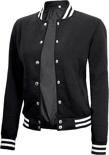 Women’s Black Varsity Baseball Bomber Jacket – Lightweight Casual Letterman Style Jacket Stores
