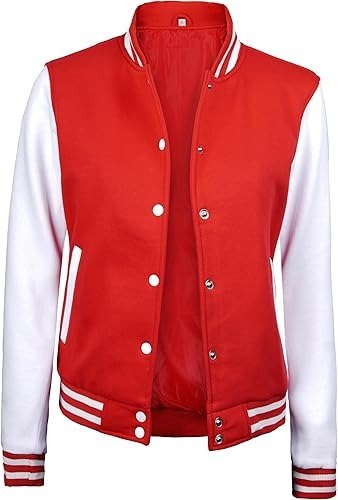 Women’s Red Varsity Baseball Bomber Jacket – Lightweight Casual Letterman Style Jacket Stores