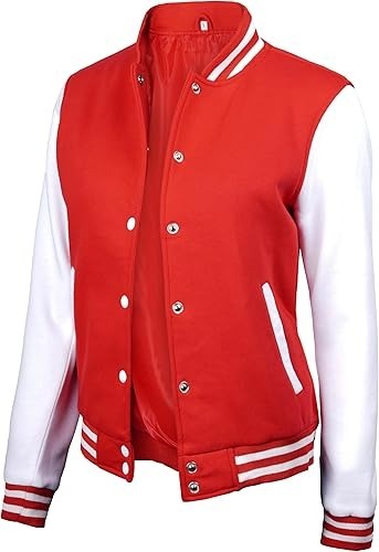 Women’s Red Varsity Baseball Bomber Jacket – Lightweight Casual Letterman Style Jacket Stores