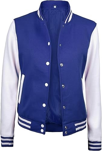 Women’s Blue Varsity Baseball Bomber Jacket – Lightweight Casual Letterman Style Jacket Stores