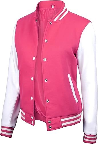 Women’s Pink Varsity Baseball Bomber Jacket – Lightweight Casual Letterman Style Jacket Stores