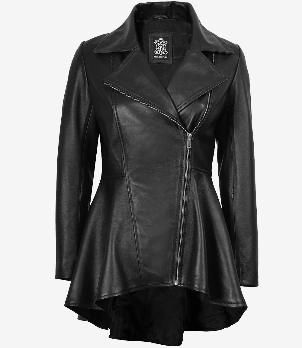 Clarisse women peplum black leather jacket Jacket Stores