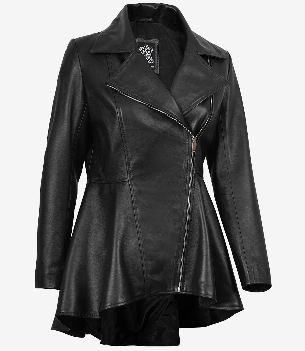Clarisse women peplum black leather jacket Jacket Stores