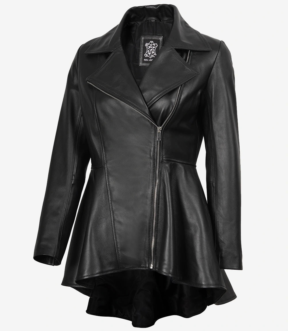 Clarisse women peplum black leather jacket Jacket Stores