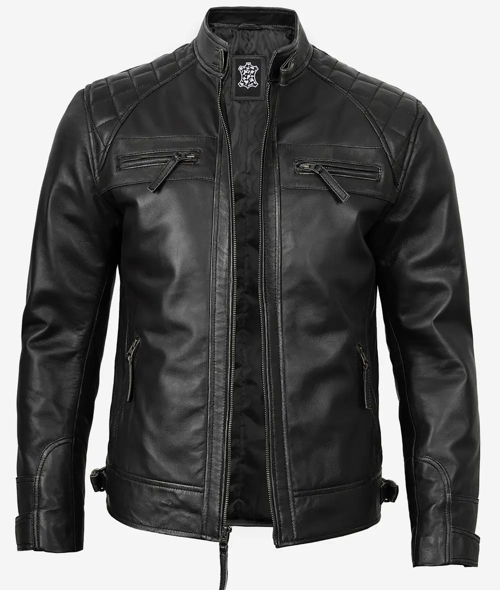 mens black biker distressed quilted leather jacked Jacket Stores