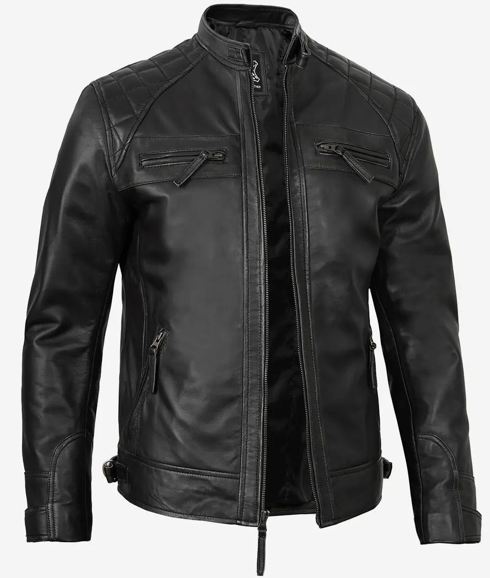 mens black biker distressed quilted leather jacked Jacket Stores