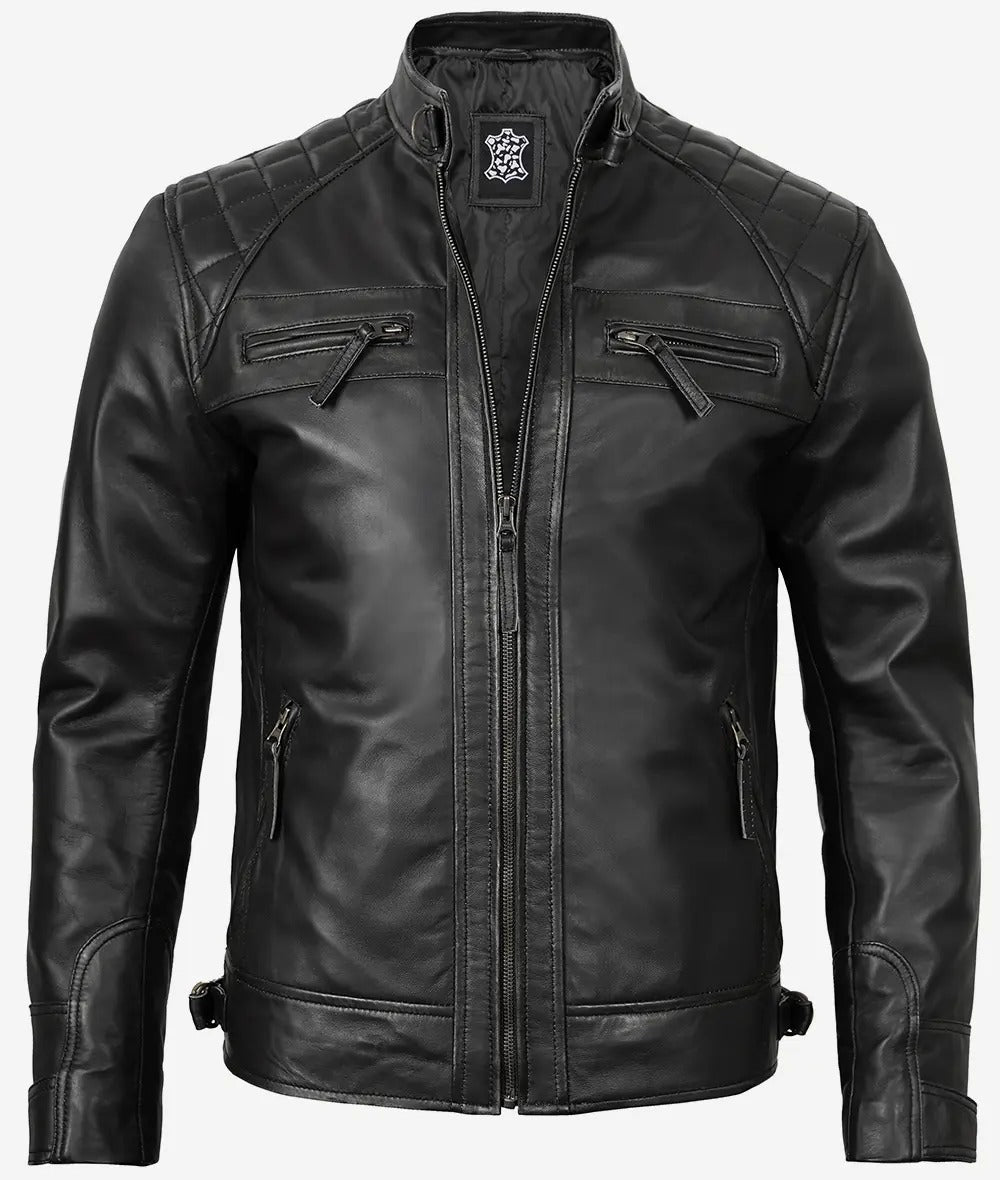mens black biker distressed quilted leather jacked Jacket Stores