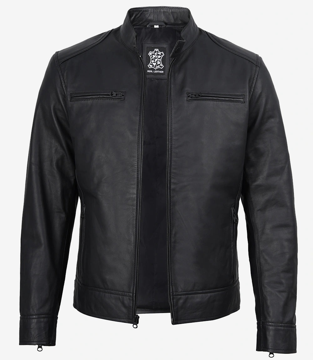 Mens Black Leather Cafe Racer Jacket Jacket Stores