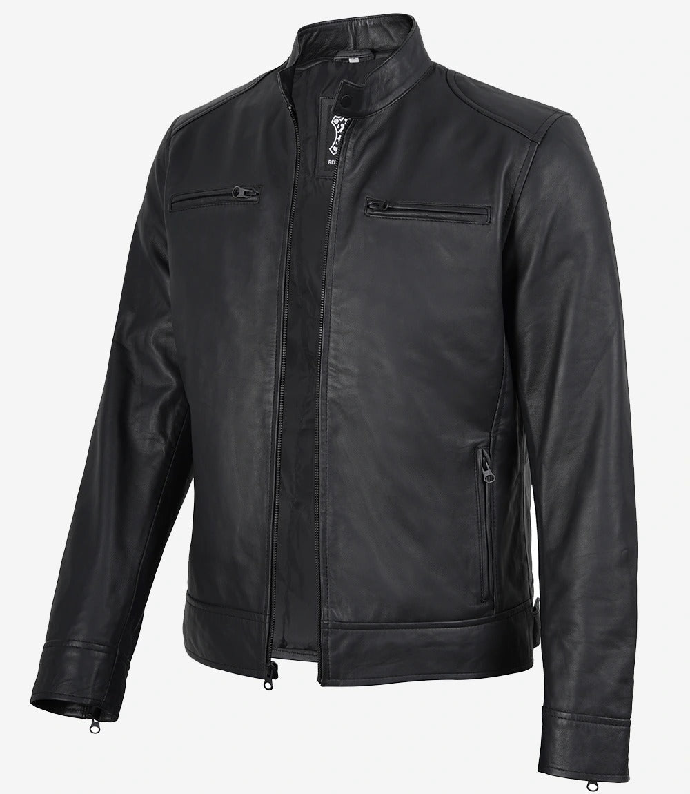 Mens Black Leather Cafe Racer Jacket Jacket Stores