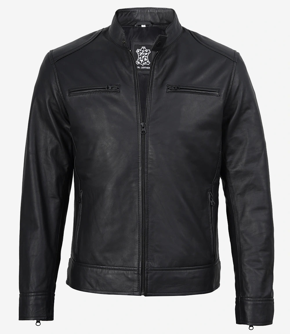 Mens Black Leather Cafe Racer Jacket Jacket Stores