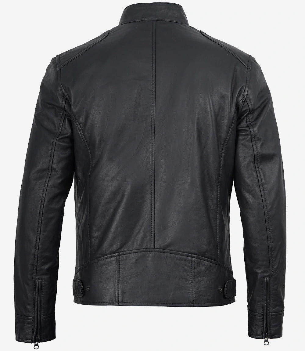 Mens Black Leather Cafe Racer Jacket Jacket Stores