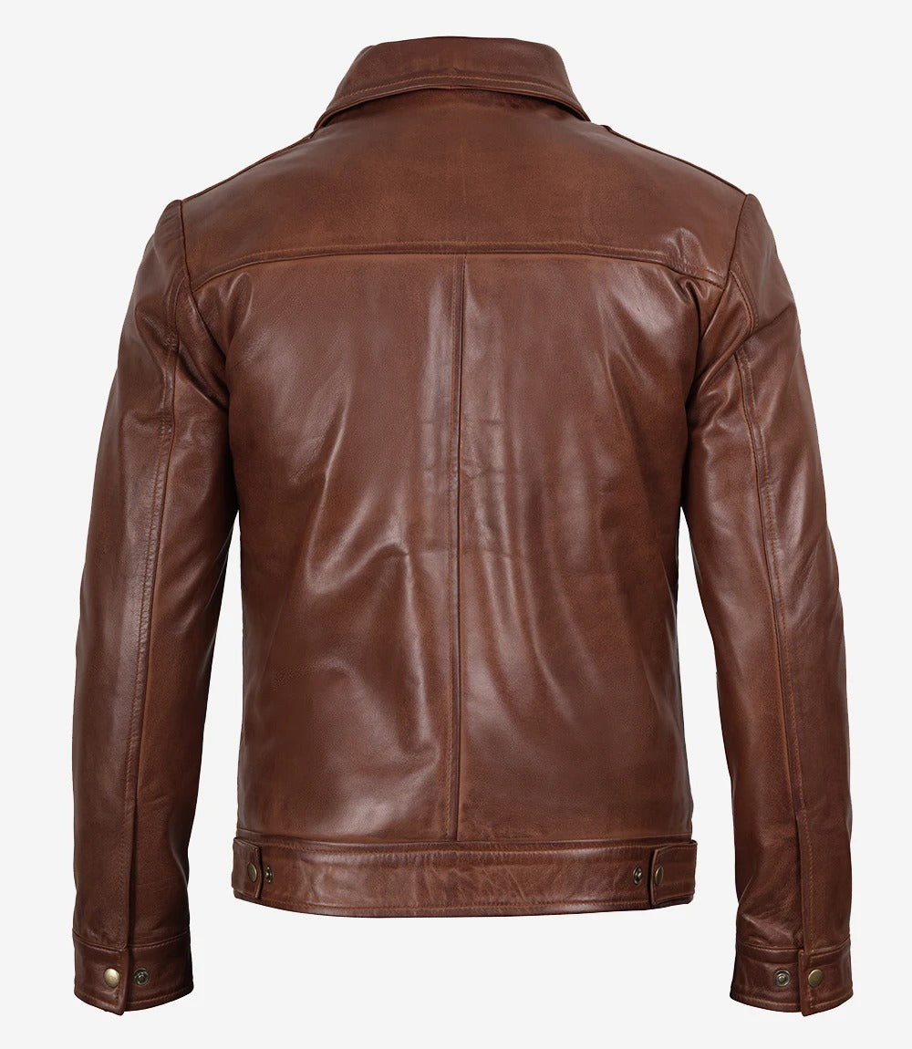 brown Mens vintage shirt collar  leather jacket Jacket Stores