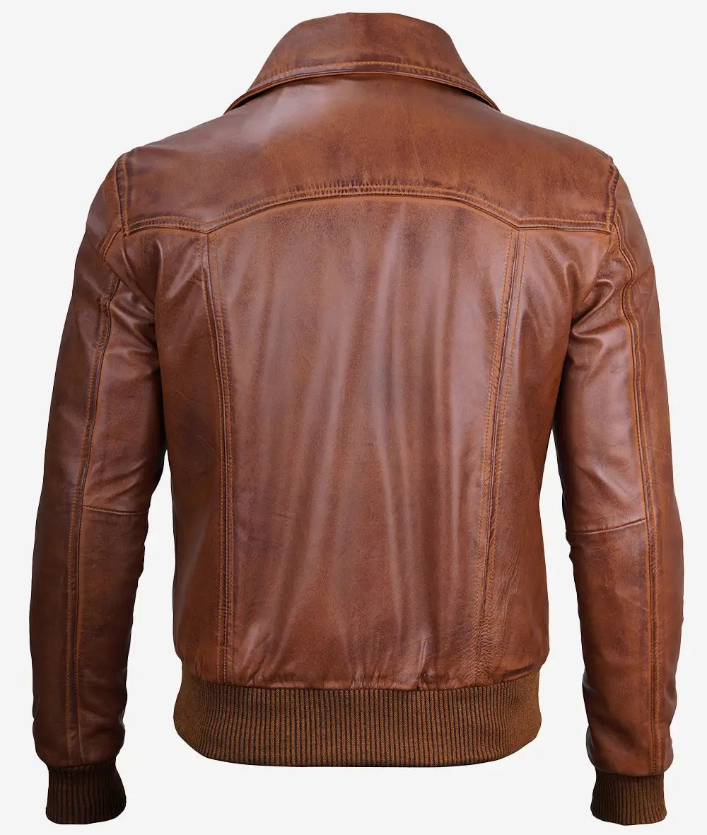 Brown Men's Shirt Collar Bomber leather Jacket Jacket Stores