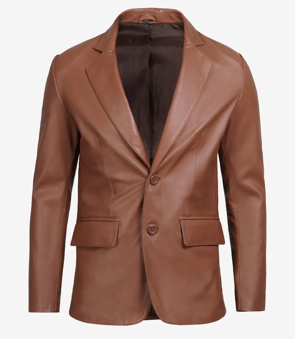 Mens Two Button Real Leather Blazer Jacket Stores